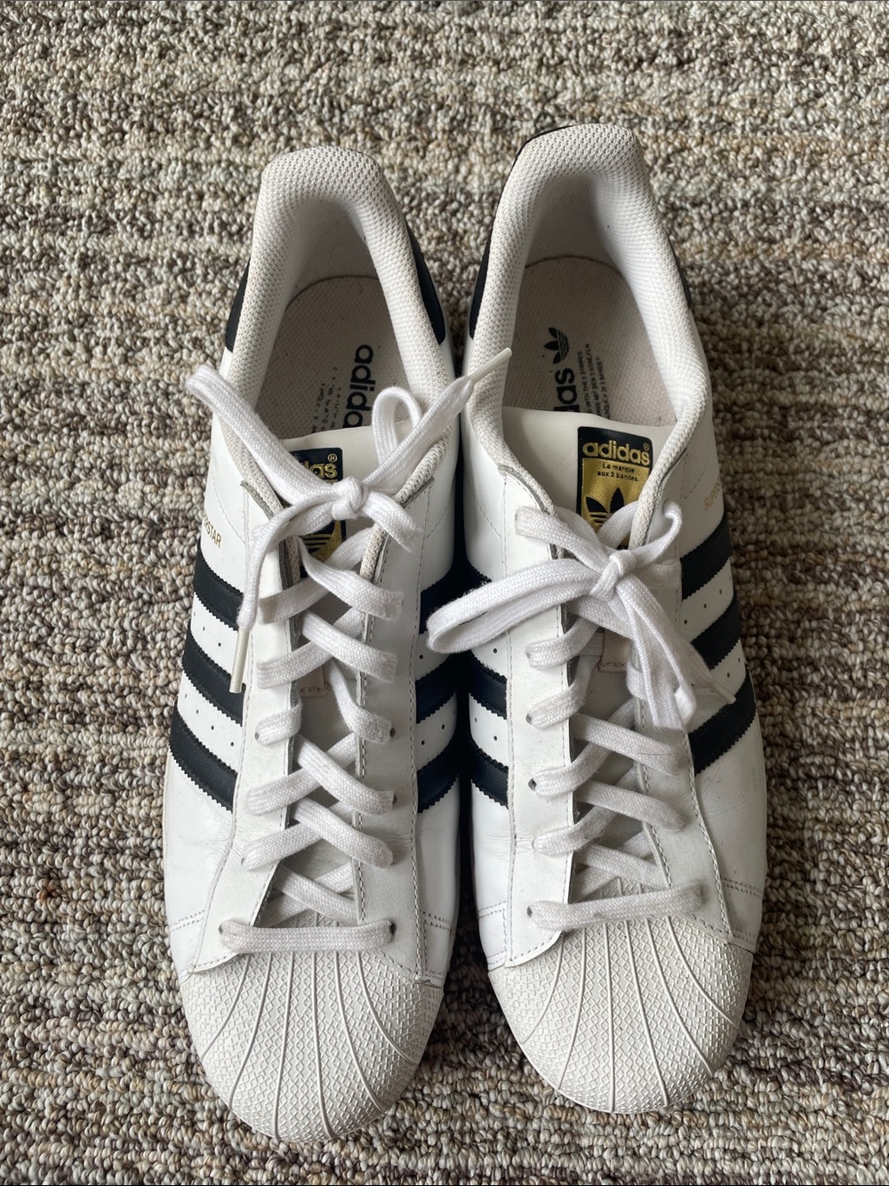 adidas Men’s White & Black Leather Shell-Toe Sneakers
